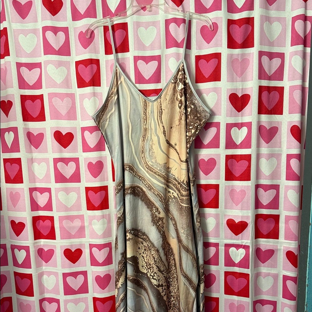 Chic Marble Print Chemise in Cream and Brown Size XL
